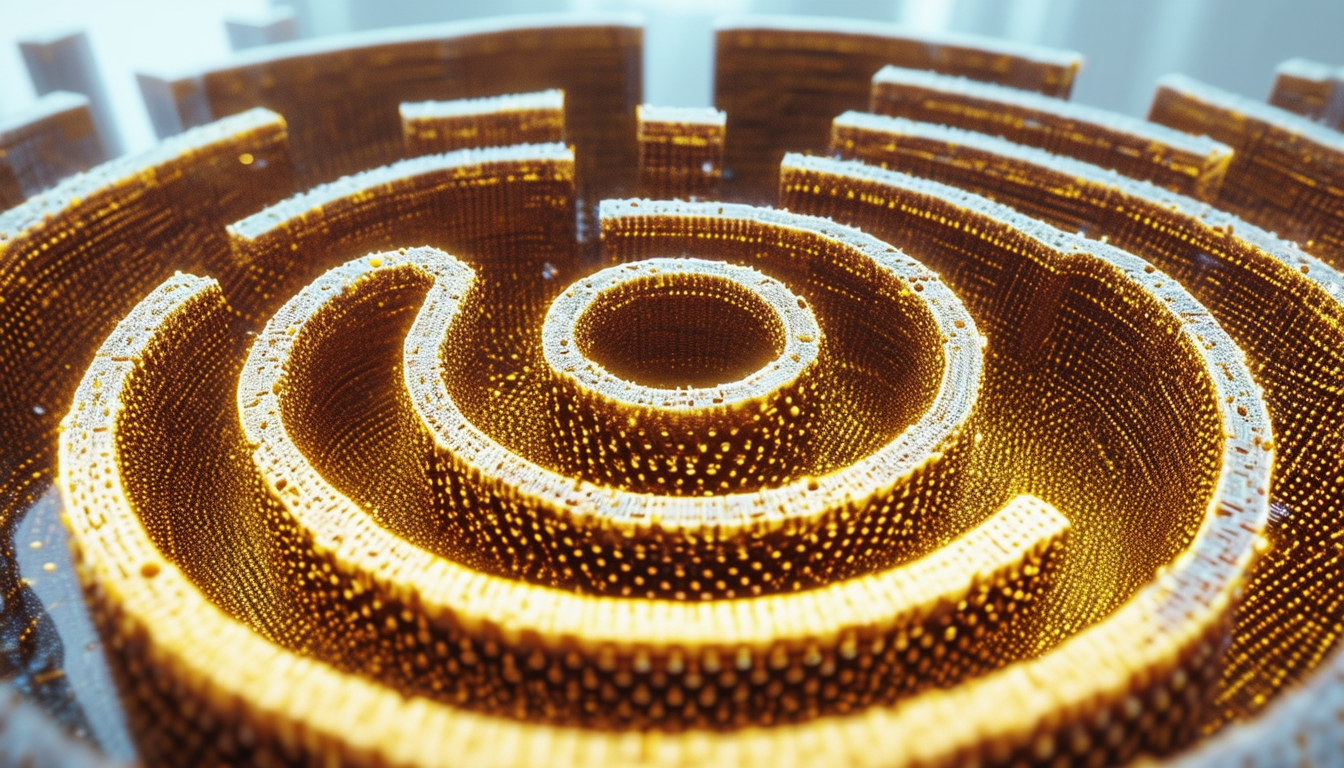 A visual representation of a digital maze or honey